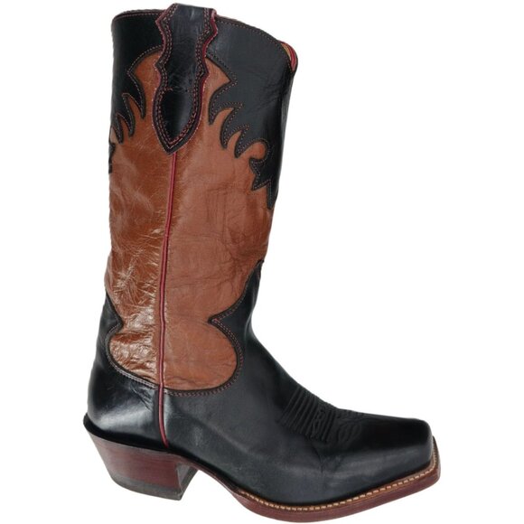 Justin Boots Shoes - Vintage Justin Cowgirl Womens 7B Black Brown Cowboy Boots Western Square Toe